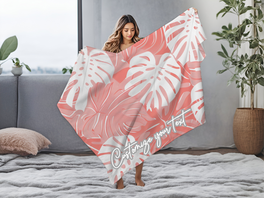 Customizable Monstera Leaf Blanket (Pink/White)